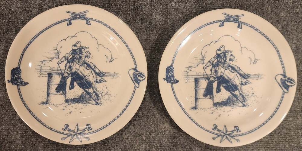 Vintage Sky Ranch Barrel Racing Equestrian 9 Inch Dinner Plates Set 2
